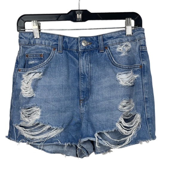🥑5/$25 Topshop Moto Mom Jean Shorts Distressed Size 6 - Picture 1 of 5